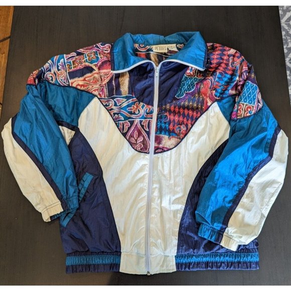Vintage 80s 90s Windbreaker/Tracksuit Jacket Abstract Size M PETITE - Picture 1 of 7